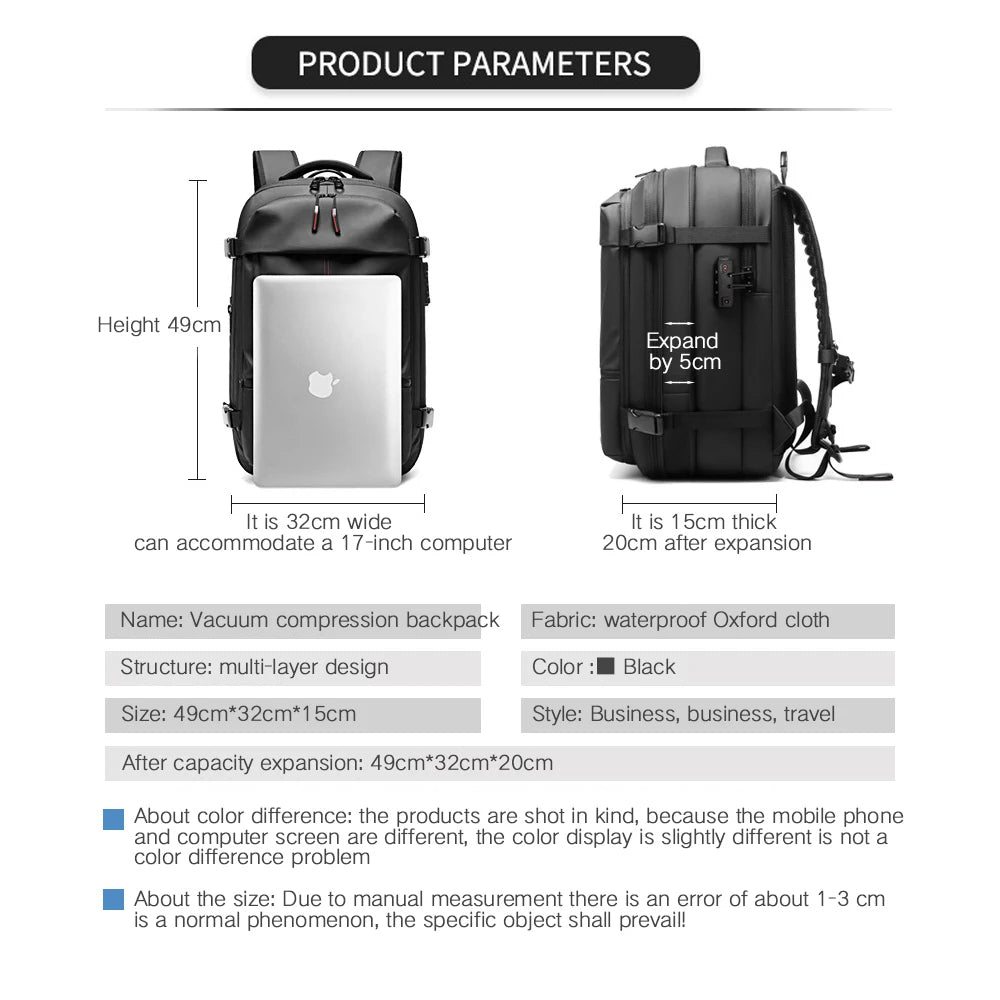 Lightweight backpack with vacuum compression system