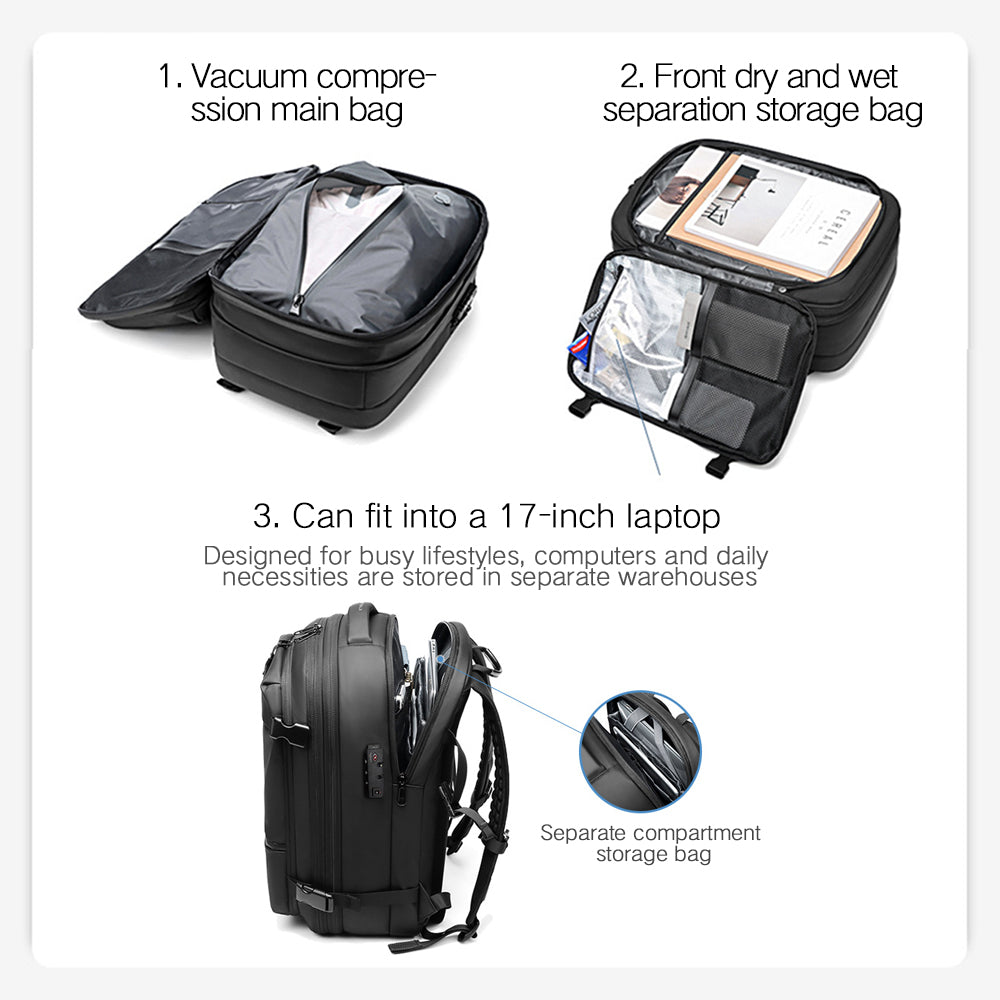 Modern travel backpack with multiple compartments